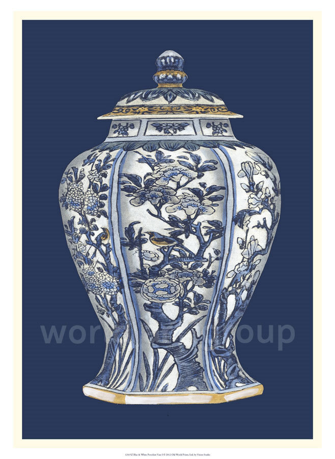 Gravura De Vasos Antigos Para Quadro Blue White Porcelain Vase I