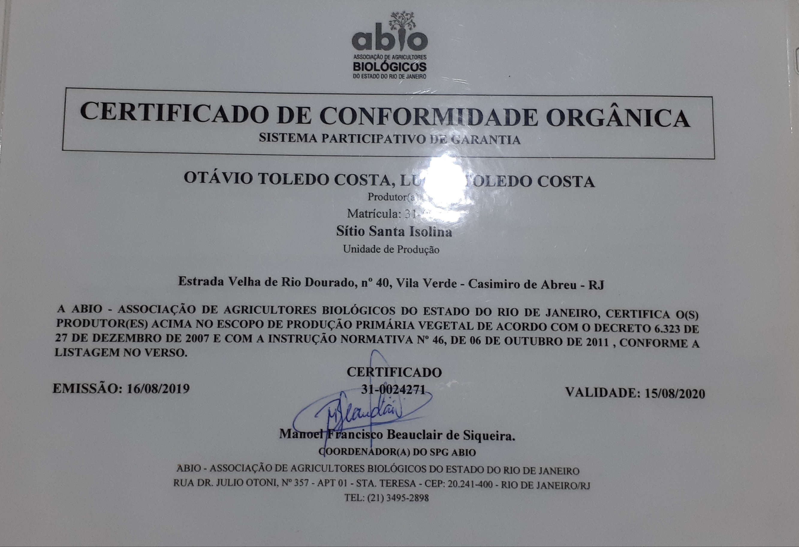 CertificadoMinhaCestaOrgânicaSitioSantaIsolina