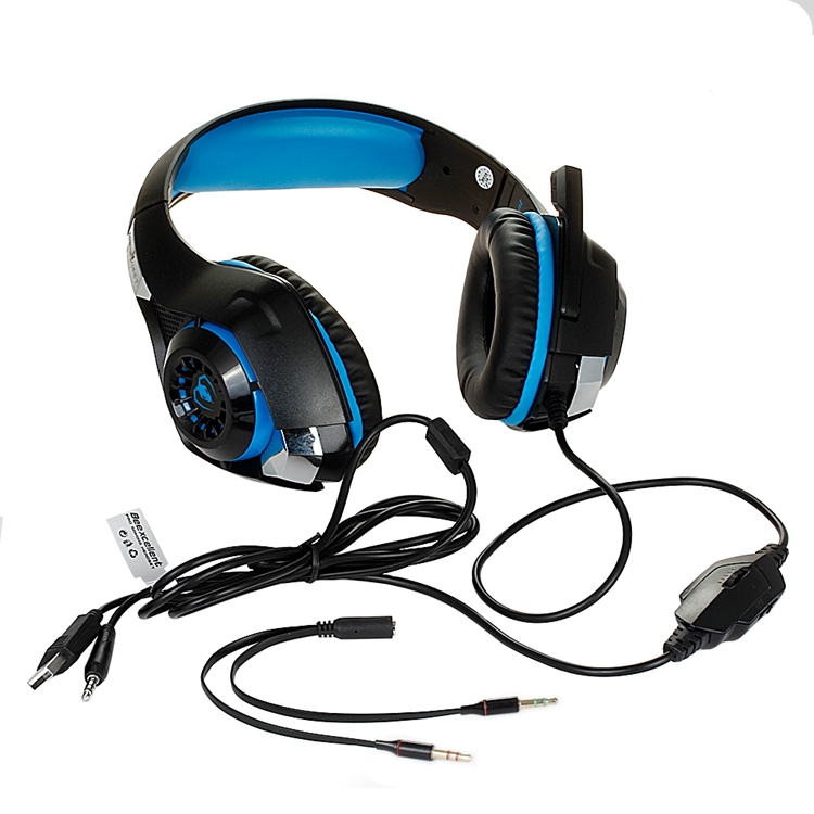 Auricular BEEXCELLENT GM-1 Wired Gaming 3.5mm Led Microfono Control para  PS4/XBox/Switch Blue