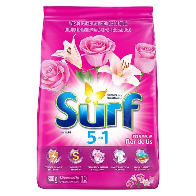 LAVA ROUPAS EM PÓ SURF 800G SACHÊ ROSAS E FLOR DE LIS (7891150066779)