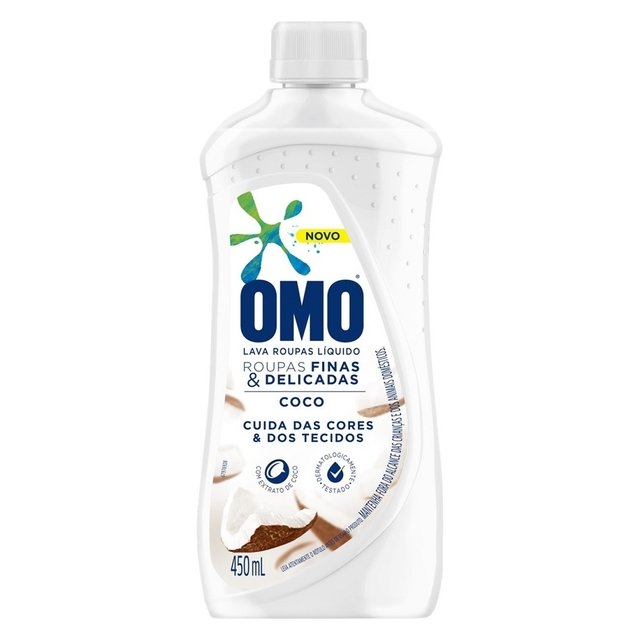 LAVA ROUPAS LÍQUIDO OMO 450ML FINAS & DELICADAS COCO (7891150067219)