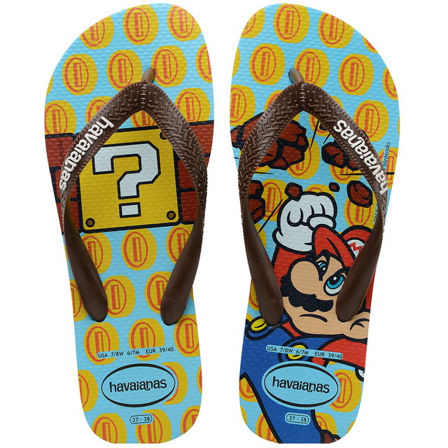 SANDÁLIAS HAVAIANAS MARIO BROS ICE BLUE/CAFÉ 35/36 (7890541916785)