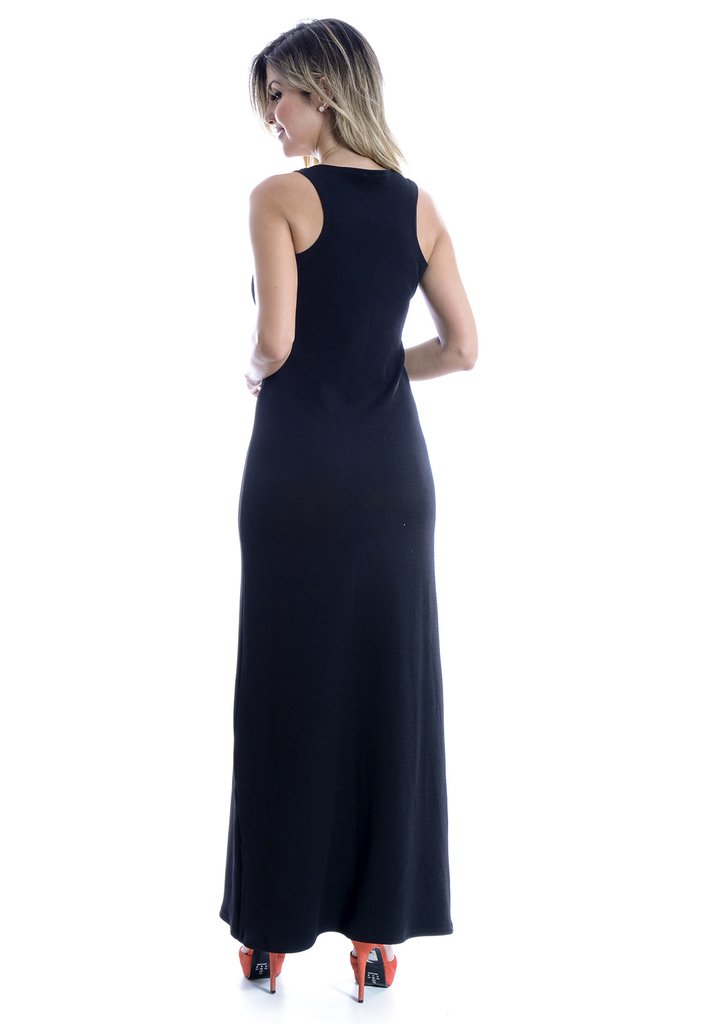 vestido longo preto de malha
