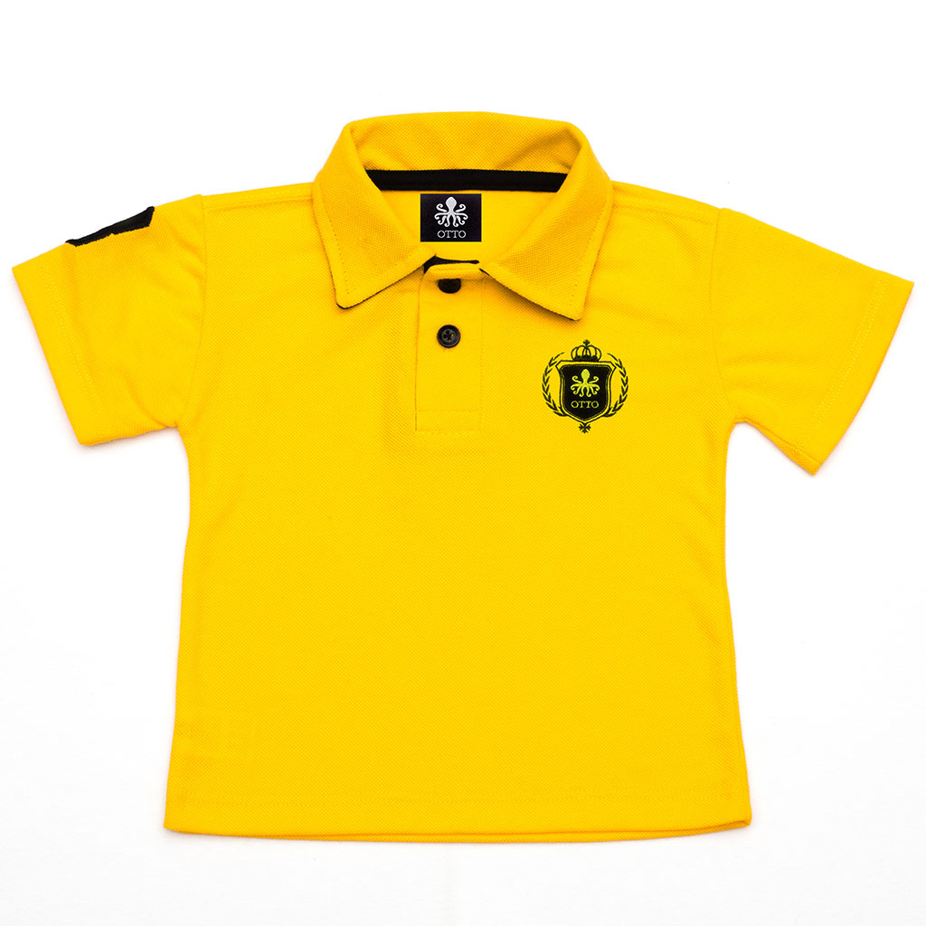 camisa polo infantil amarela com preto escudo otto