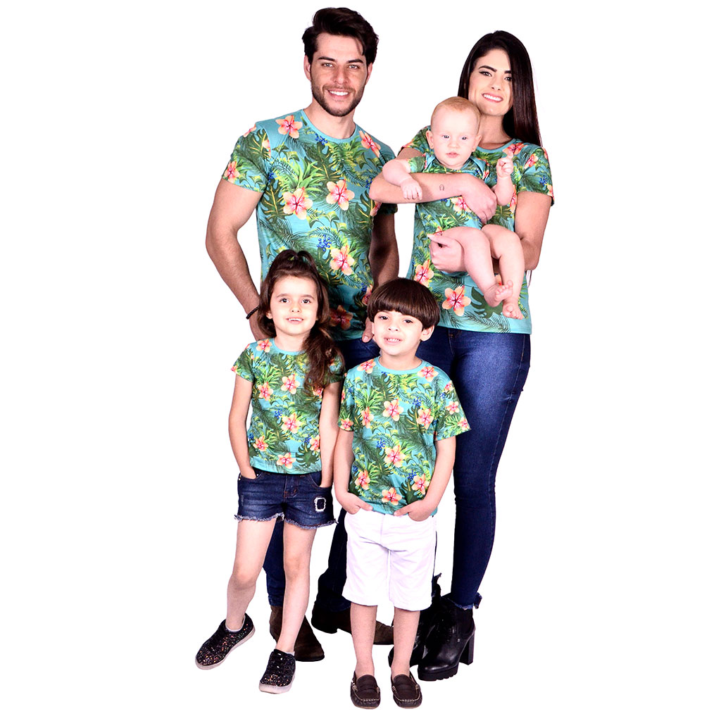 Kit Camisetas Família Verde Tropical Isabb