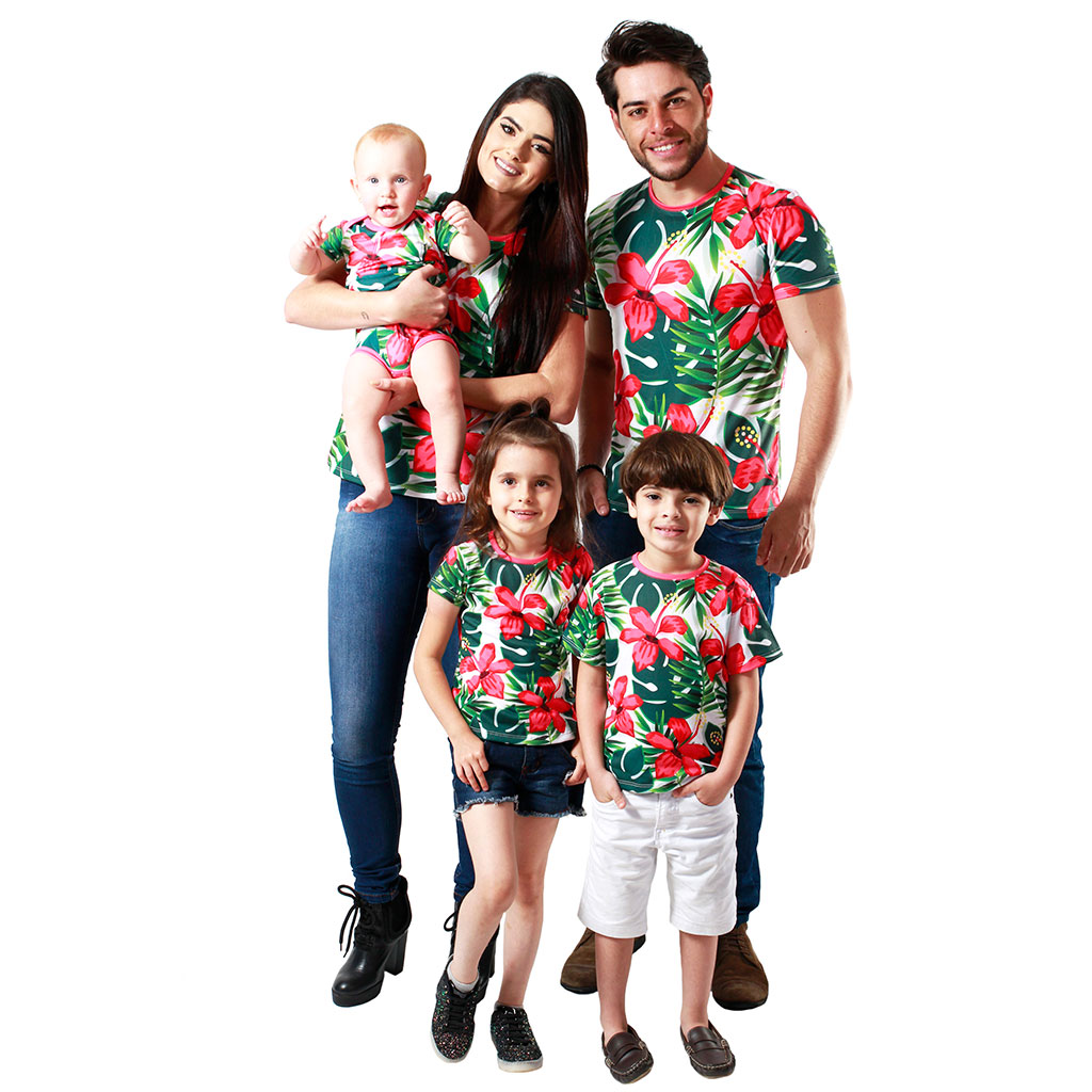 Kit Camisetas Família Hibisco Isabb