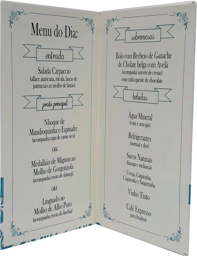 menu de casamento com laço channel luzmar embalagens modelo menu