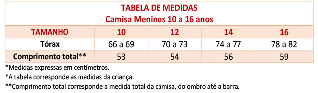 tamanho de camisa 16