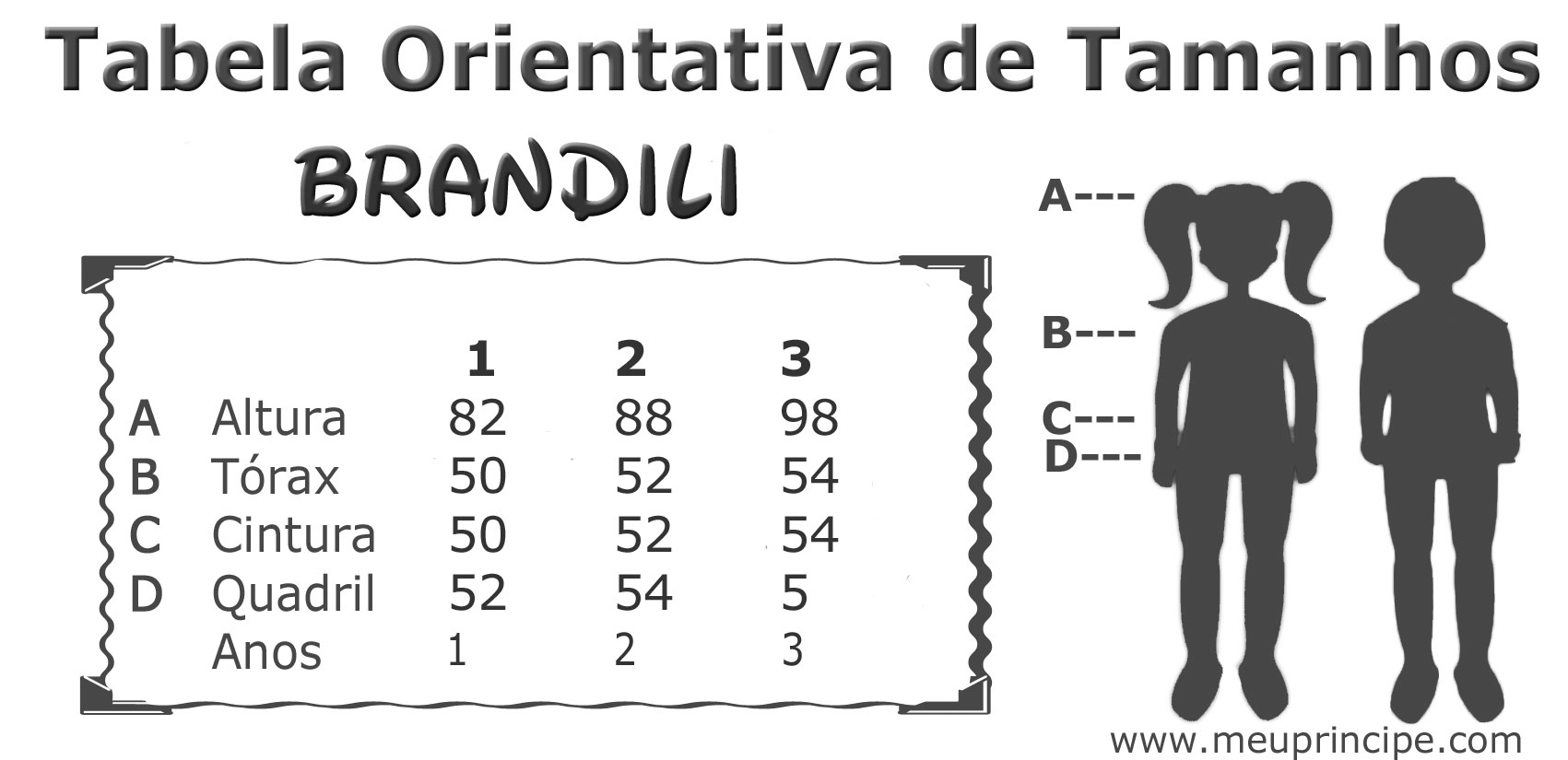 Tabela de Tamanhos Infantil Primeiros Passos Brandili
