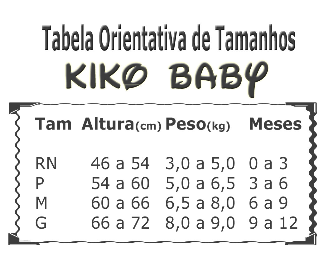 Tabela Tamanhos Moda Bebê Kiko Baby