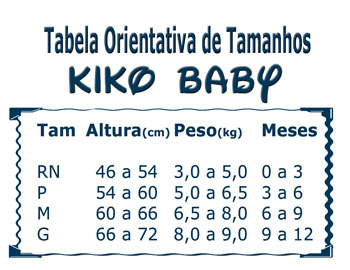 tabela orientativa de tamanhos moda bebê kiko Baby