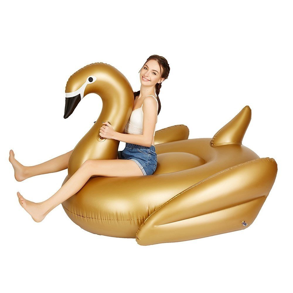 Boia Cisne Dourado Gigante Inflável
