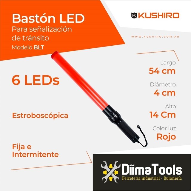 Baston Luminoso Vial Transito Senalizacion Rojo 55cm Led