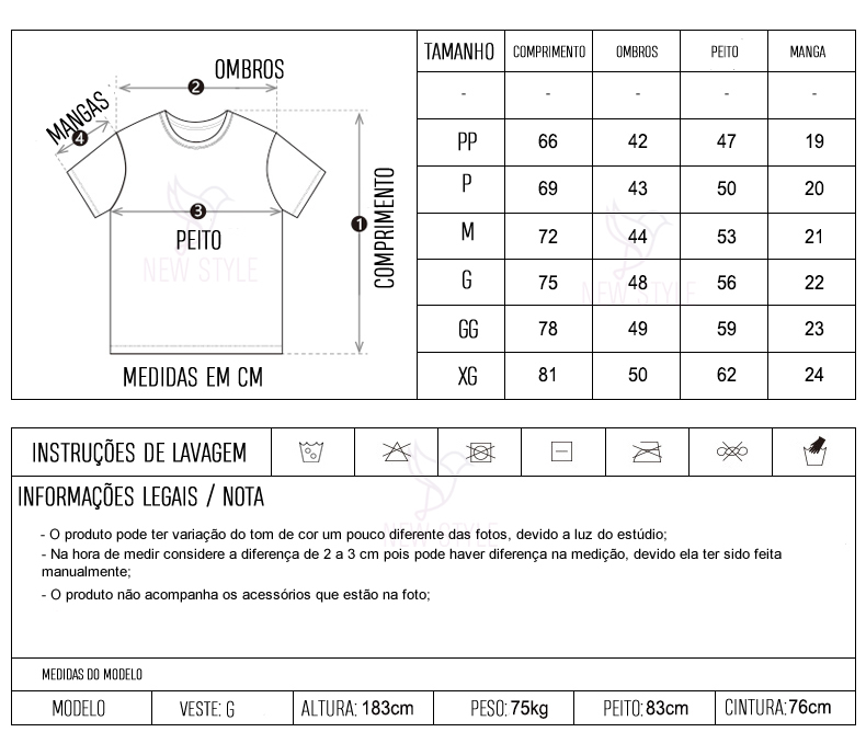 tabela de medidas em centimetros para camisetas