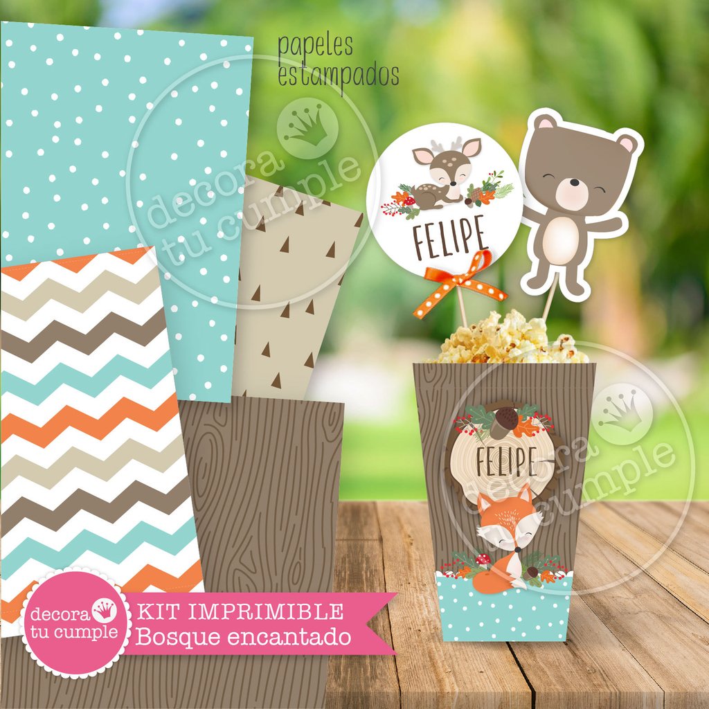 Kit Imprimible Personalizado Animales Del Bosque Encantado 701