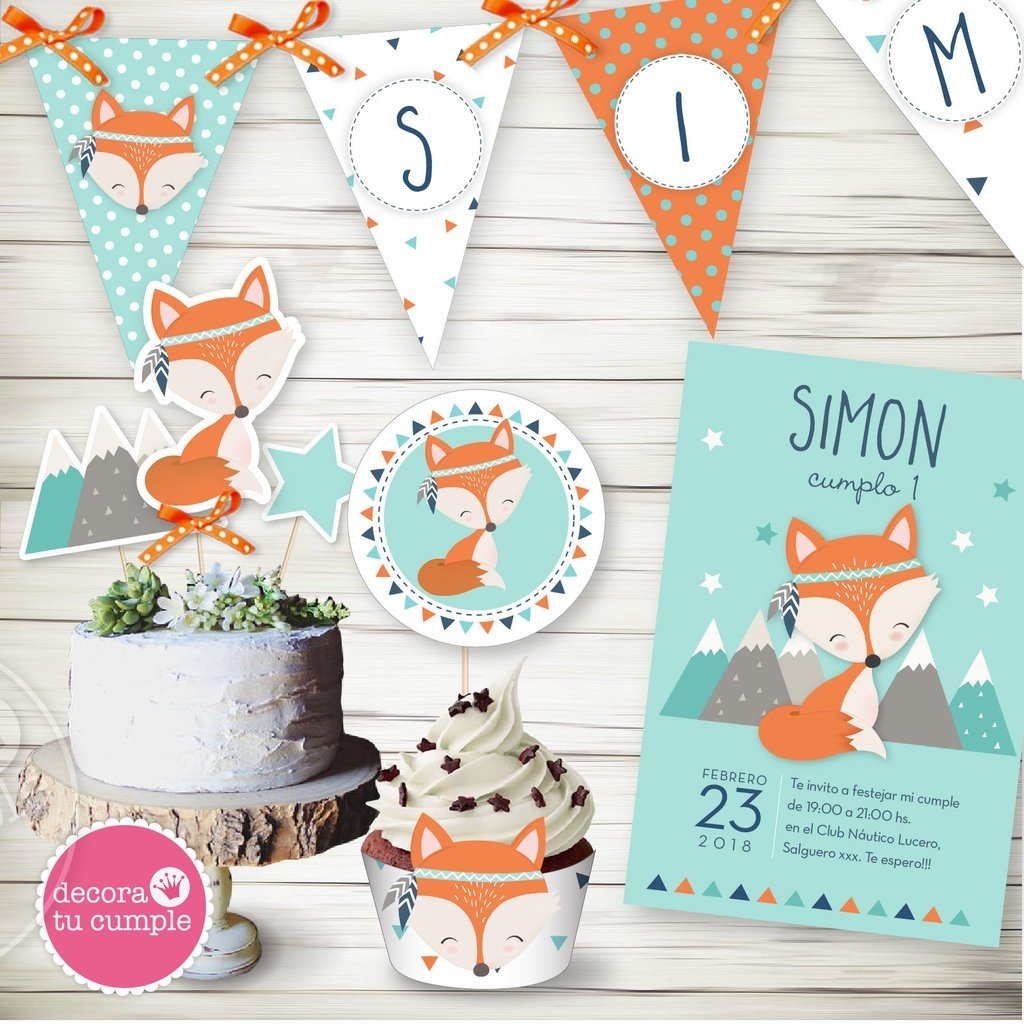 Kit imprimible personalizado zorrito tribal blanco