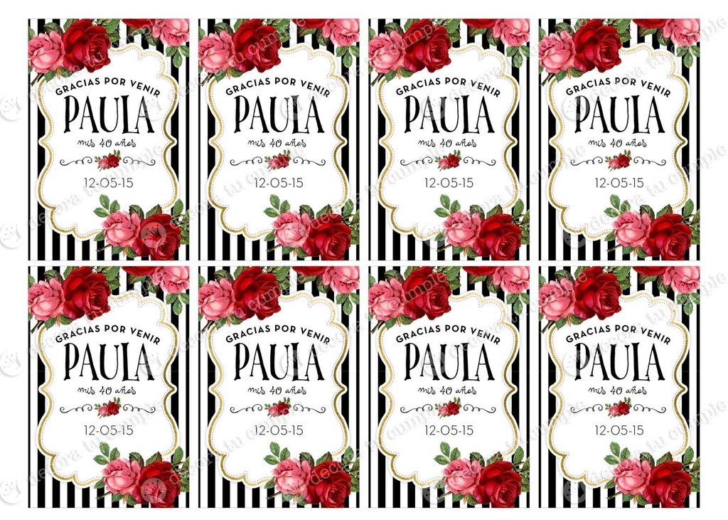 Kit Imprimible Rosas Vintage Shabby Rayas Blanco Y Negro