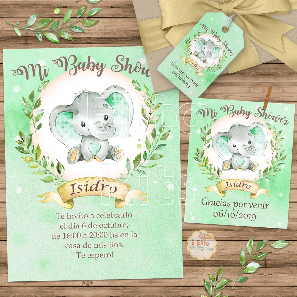 Kit Imprimible Elefante Acuarelas Nene, personalizado