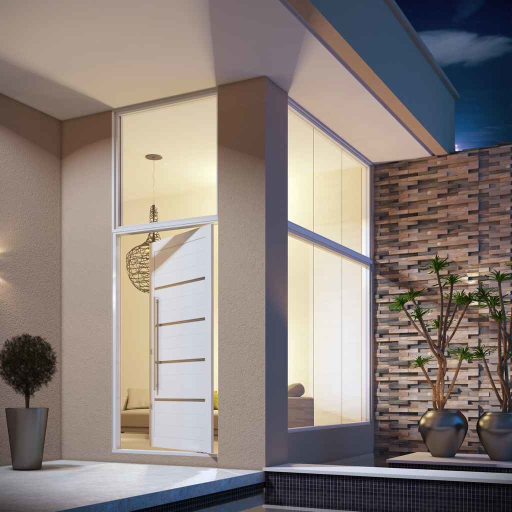 Porta Pivotante De Aluminio 225 X 130 X 12cm Com Friso E Puxador Esquerda Lucasa Eccellente