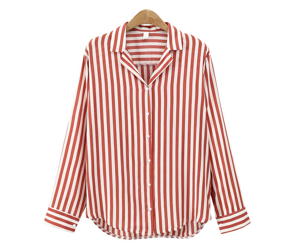 camisa social listrada azul e branco feminina