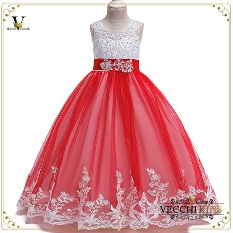 vestido de daminha vermelho com dourado