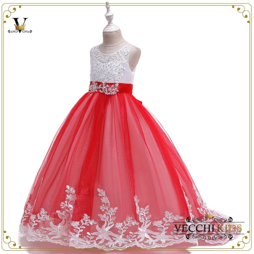 vestido de florista vermelho com branco