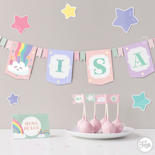 Kit Imprimible Nubes y Arcoirís Deco y Candy Bar.