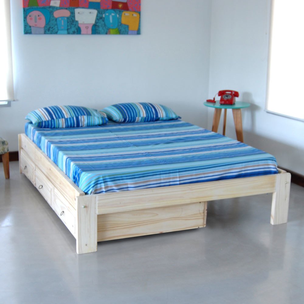 Cama Otomana 2 Plazas C/Cajones + Colchón Suavestar + Juego de Sábanas