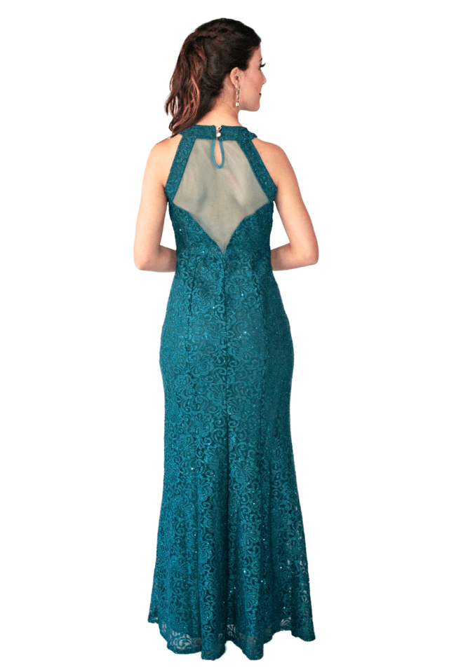 vestido de festa azul petroleo longo