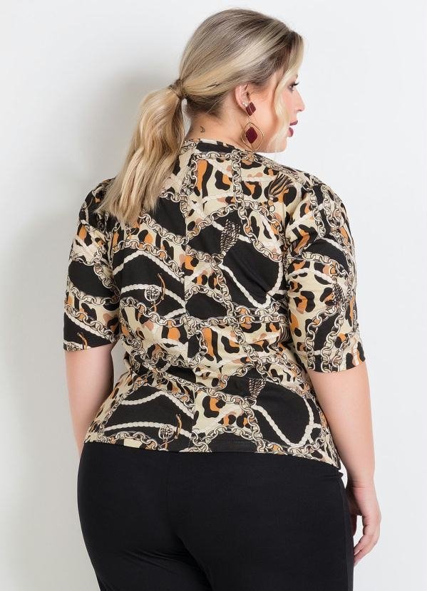 Blusa Mangas 3 4 Onca E Correntes Plus Size Compre Online Enough