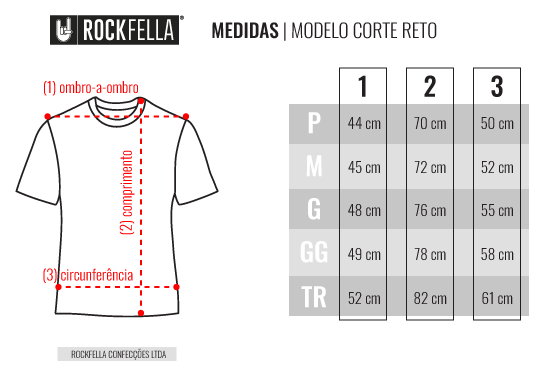 medidas das camisetas masculinas da marca Rockfella Moda Vintage