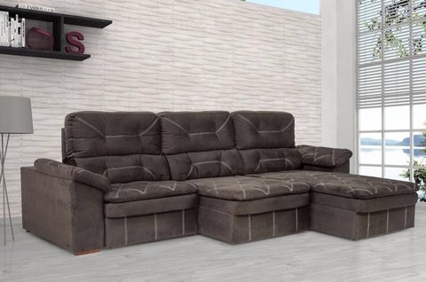 Sofá 5 Lugares Chaise Retrátil E Reclinável Aconchego 2 90cm