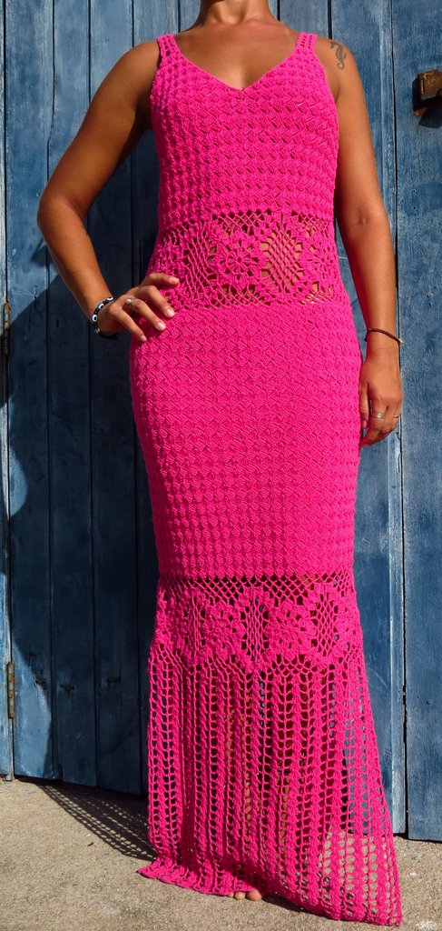 vestido rosa de croche