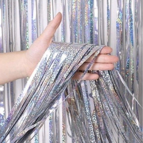 Cortina metalizada plateada - Comprar en MG PARTY STORE
