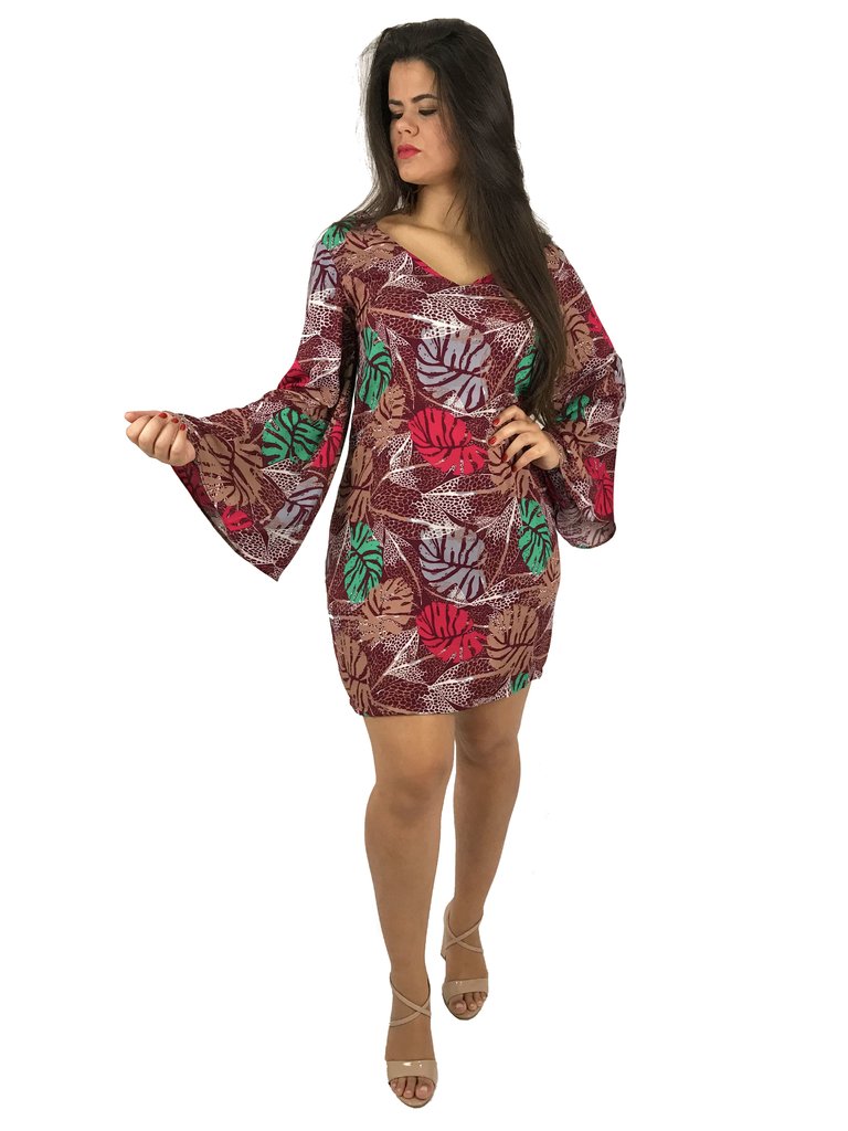 vestido estampado manga longa