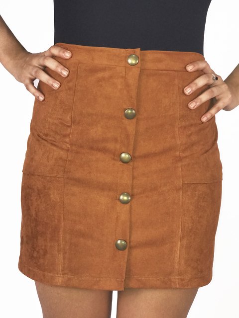 saia de suede com botoes na frente
