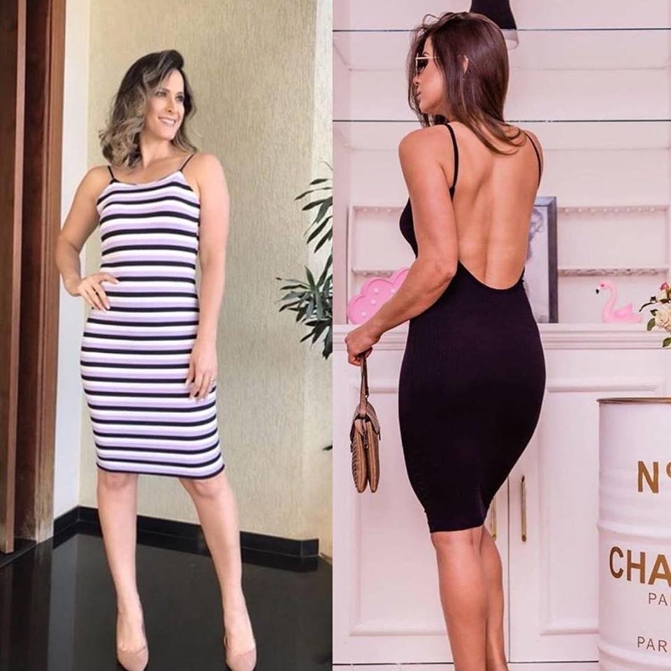 vestido mídi canelado