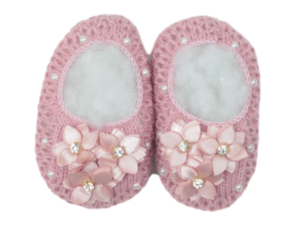 Sapatinho De Croche Buque De Flores Rose