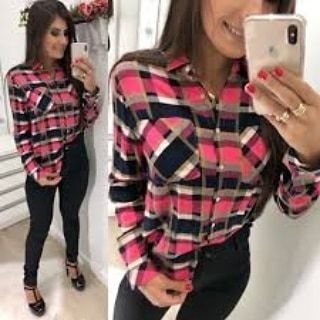 camisa xadrez viscose feminina