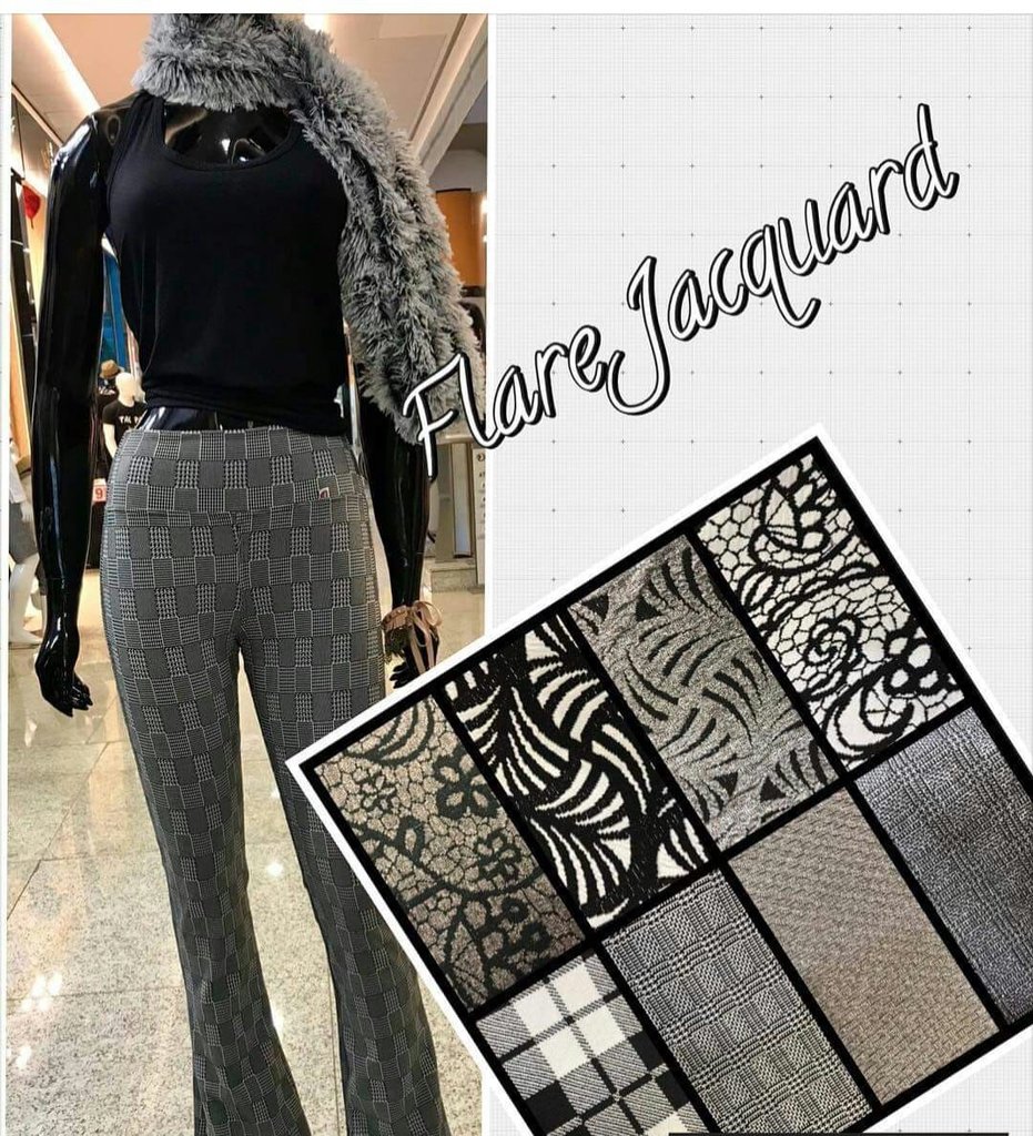 calça flare jacquard preta