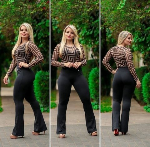 calça flare de poliamida com elastano
