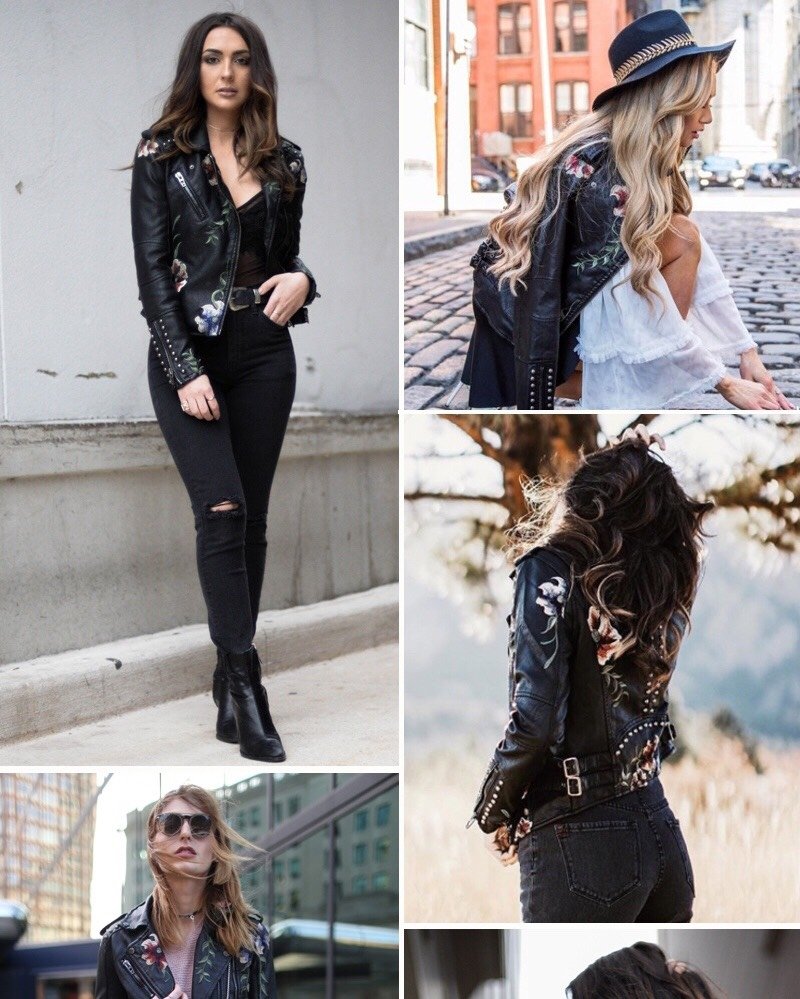 jaqueta de couro bordada feminina