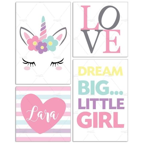 UNICÓRNIO FLORES DREAM BIG PLACAS DECORATIVAS