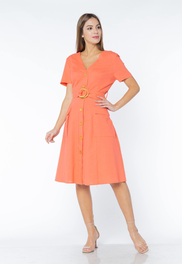vestido coral midi
