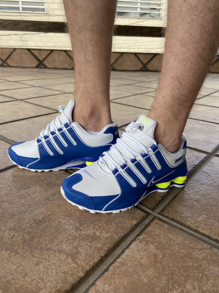 nike shox nz azul e branco