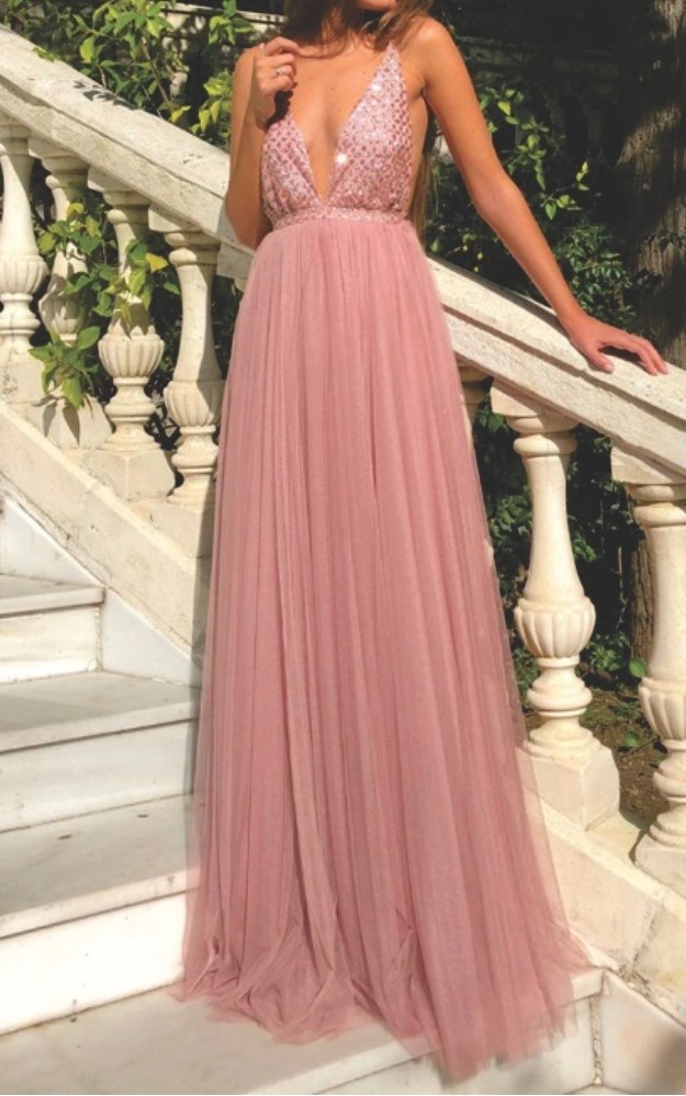 vestido rose brilhoso