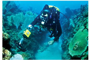 Foto mergulhador com o detector SEA HUNTER MARK 2