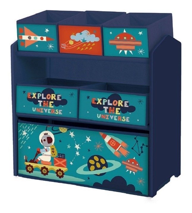 Combo Mueble Organizador Juguetes +pizarra Infantil Espacial