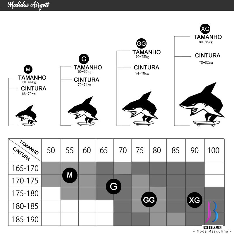 Tabela de medidas Cuecas Airgott