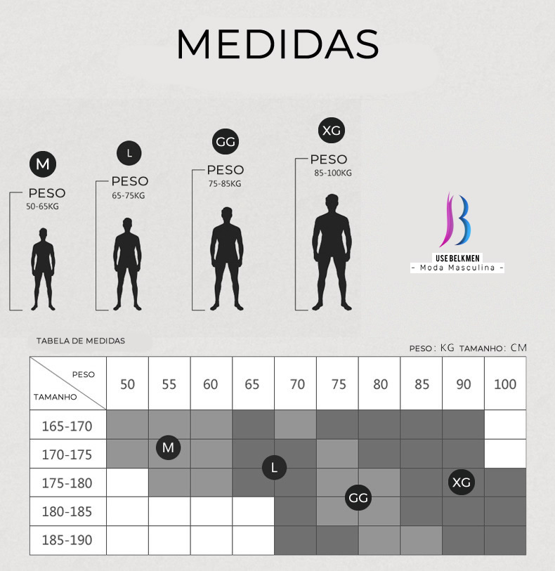 Tabela de medidas cueca seeinner